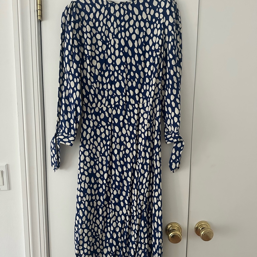 Reformation Navy and Cream Patterned Long Sleeve Dress